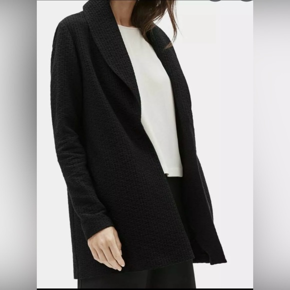 EILEEN FISHER Black Open Waffle Texture Tencel Jacket Lightweight Sz XXS/TTP - Picture 1 of 9